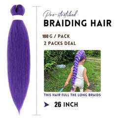 Xcrayto long purple braiding hair close-up shows smooth fibers.