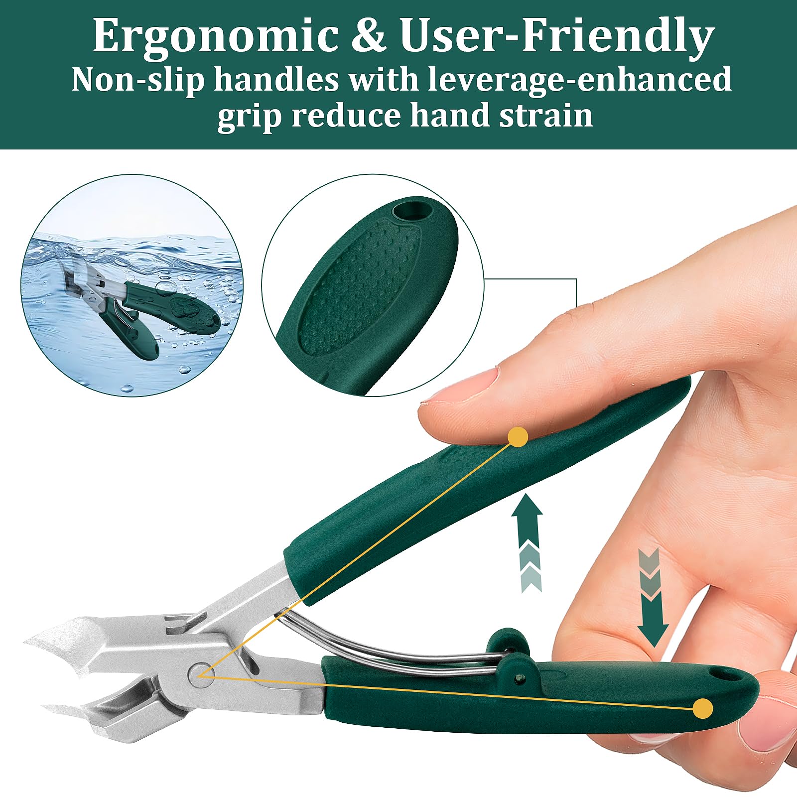 Xeaejex angled-head toenail clippers follow curves for clean cuts.
