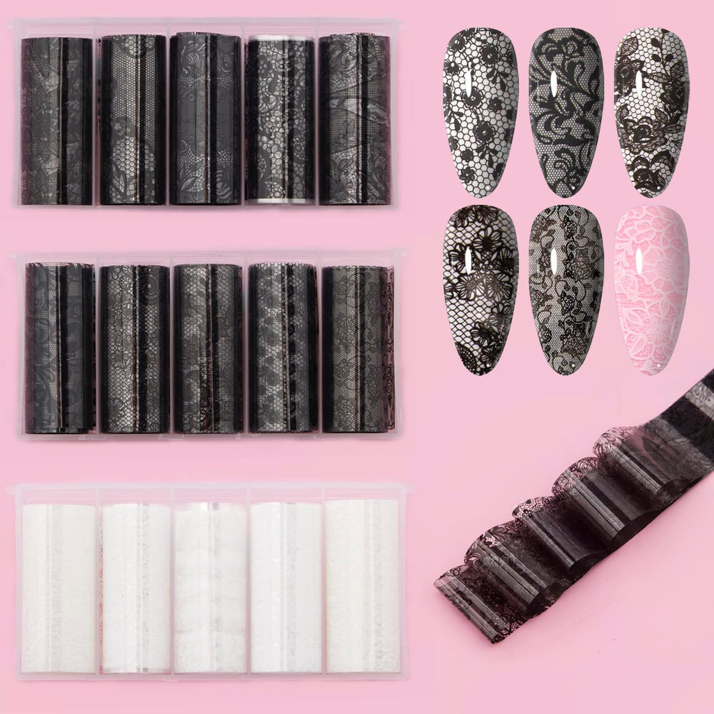XEAOHESY black white lace nail foil roll for elegant floral accents.