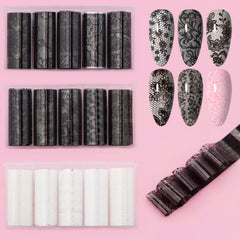 XEAOHESY black white lace nail foil roll for elegant floral accents.