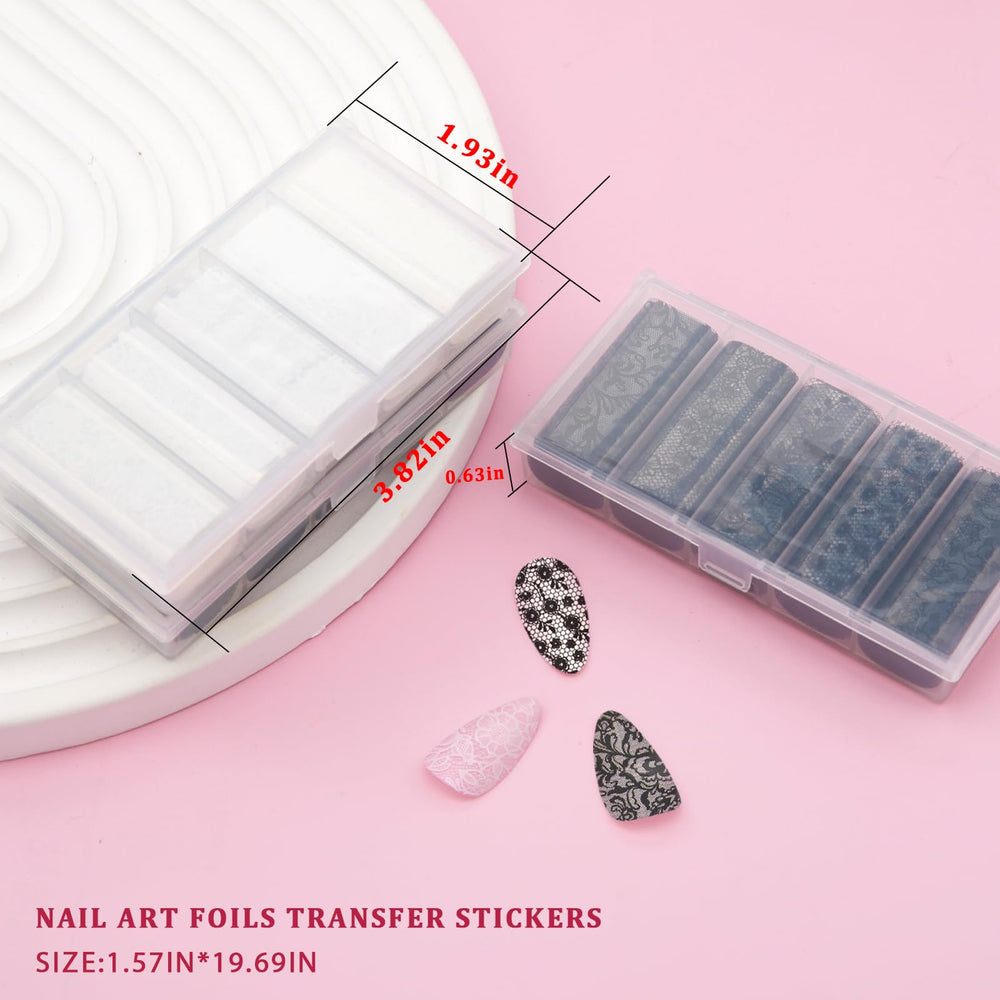 XEAOHESY black white lace flower transfer sticker creates chic nail art.