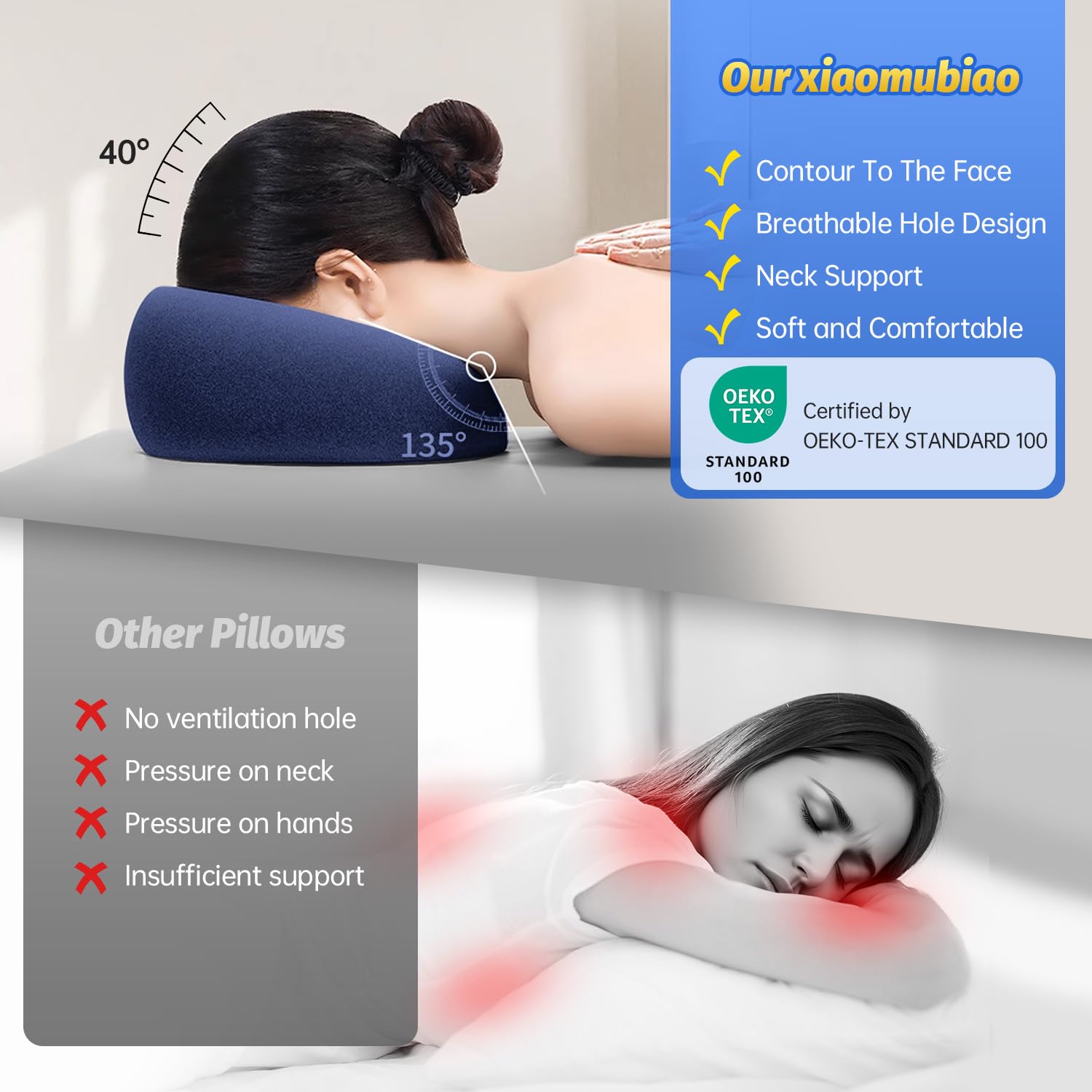 xiaomubiao face down pillow post-surgery use, supports comfortable rest.