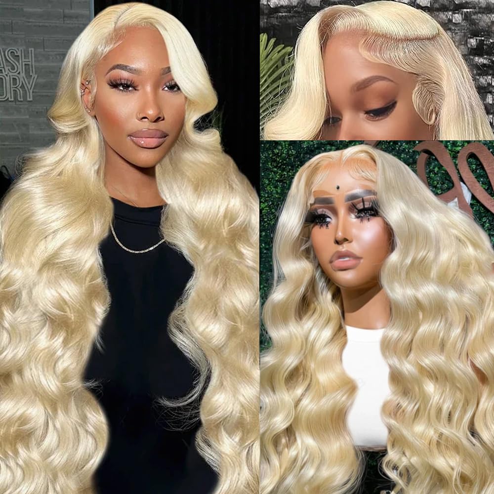 XIAPAY 613 blonde lace front wig body wave close-up for natural movement