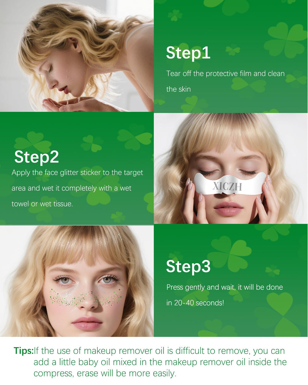 XICZH Face Glitter green tattoos simplify party styling with quick removal