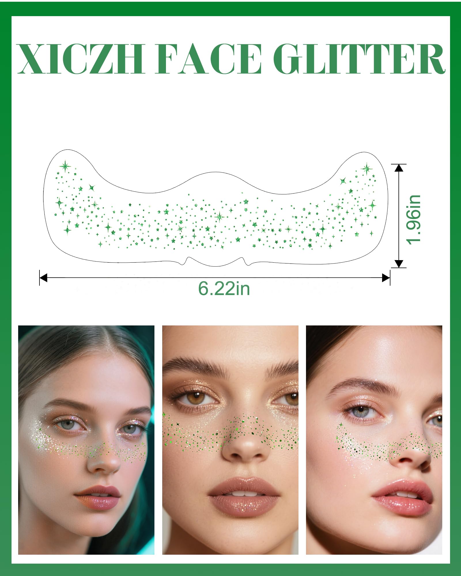 XICZH Face Glitter green tattoos shimmer at stages and festivals