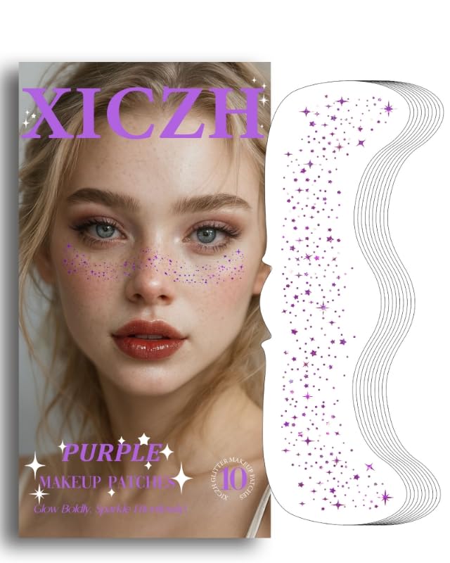 XICZH Glitter Freckles púrpura: aplicación facial rápida y sencilla.