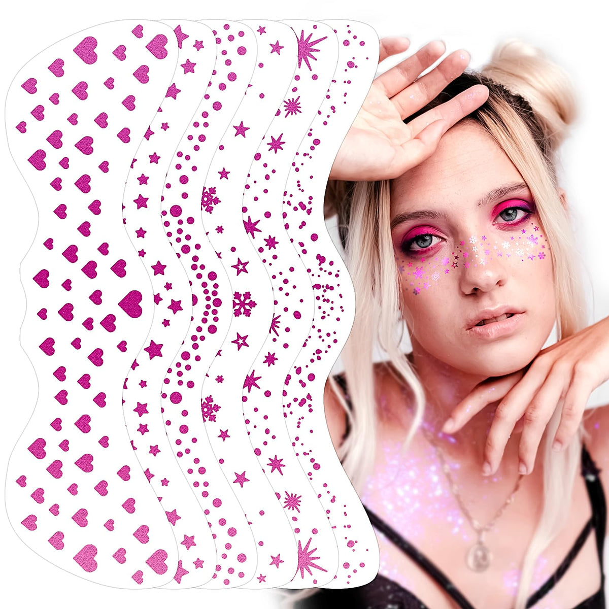 Parche brillante para rostro XIELIME, rosa, ideal para looks de fiesta.
