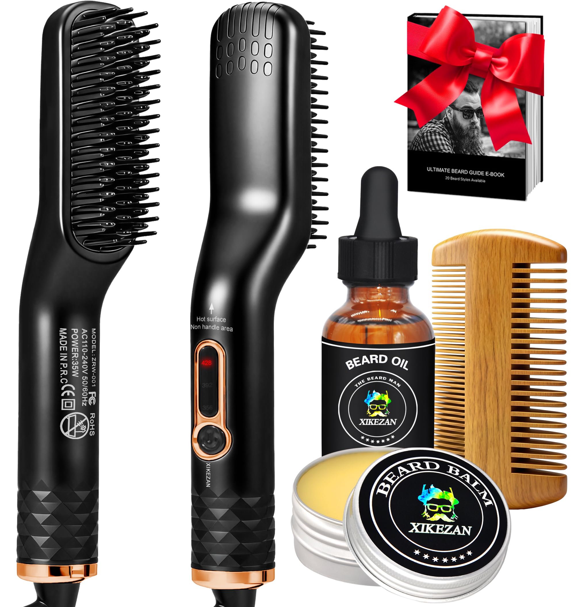 XIKEZAN beard straightener kit front view for easy grooming on the go.