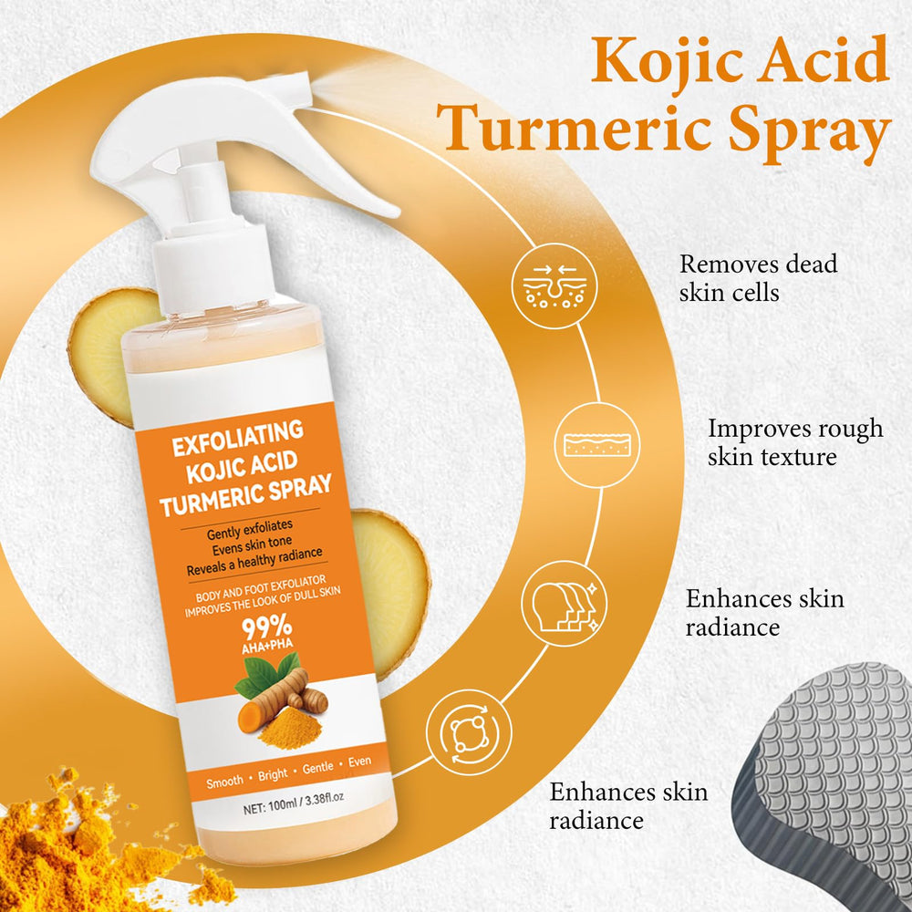 XILRVON Kojic Turmeric Spray con ingredientes clave para tono uniforme.