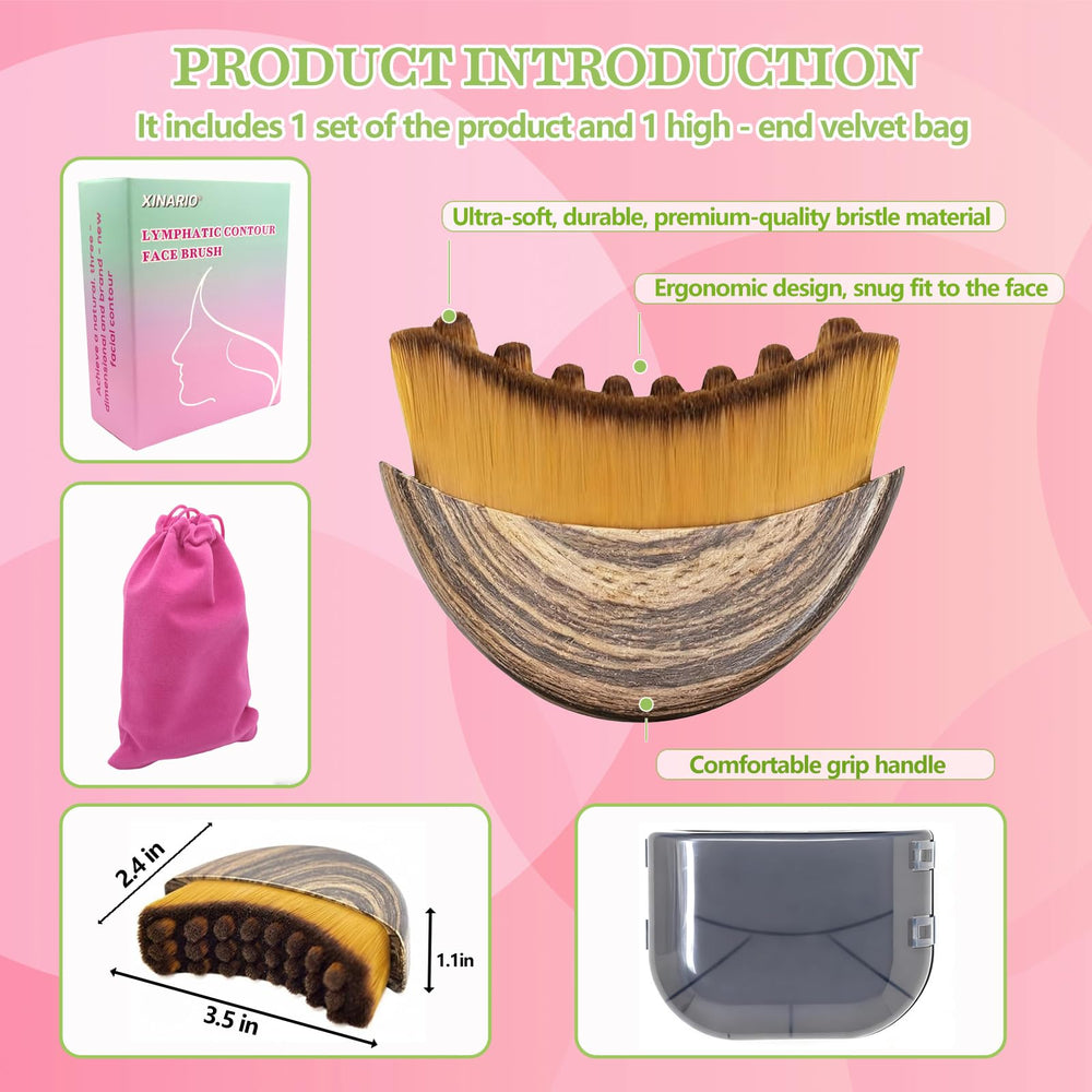 XINARIO Lymphatic Contour Brush ergonomic design fits facial curves for drainage.