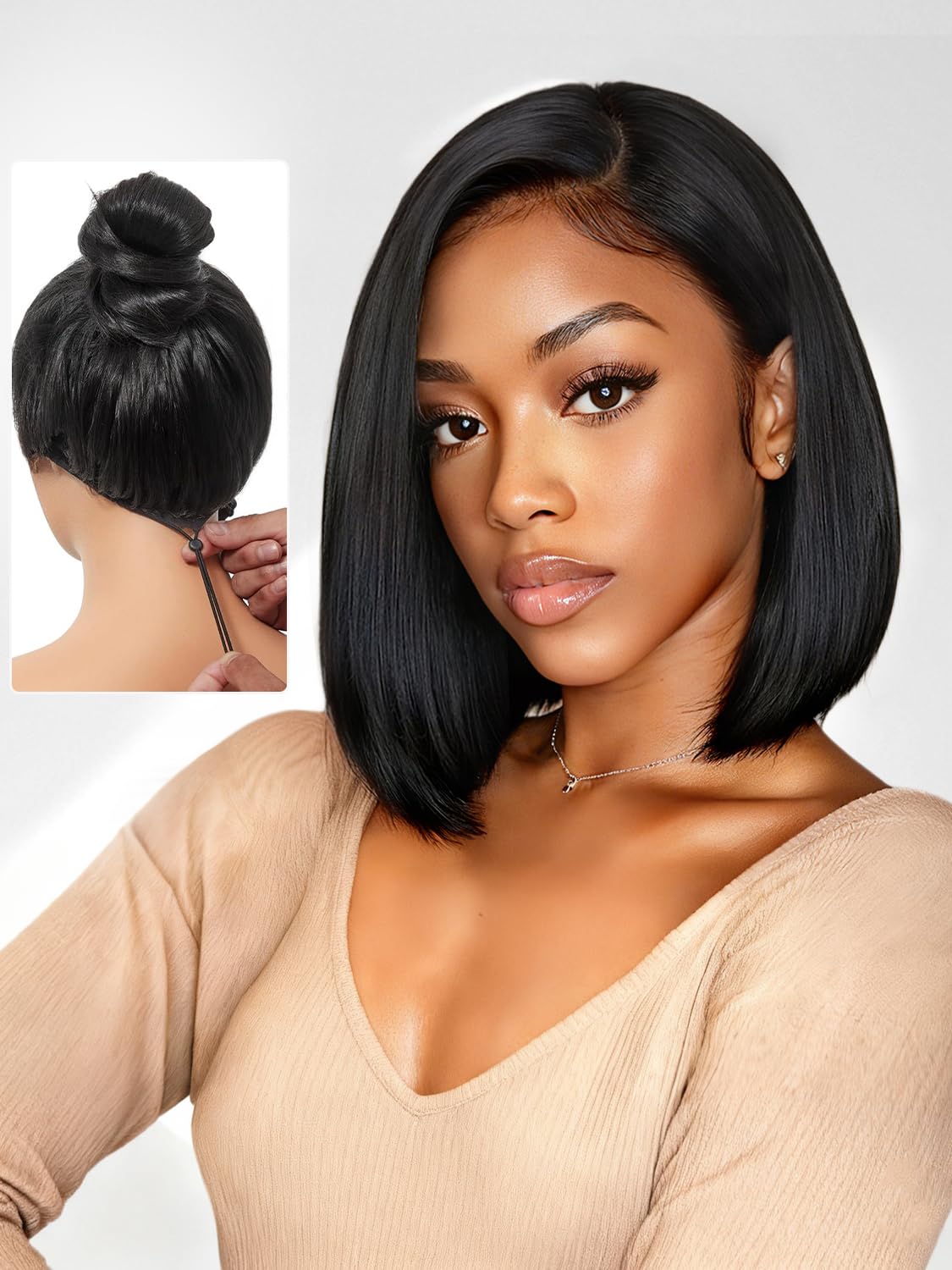 Xinjiju Bob Glueless Wig front view for daily wear and natural hairline.