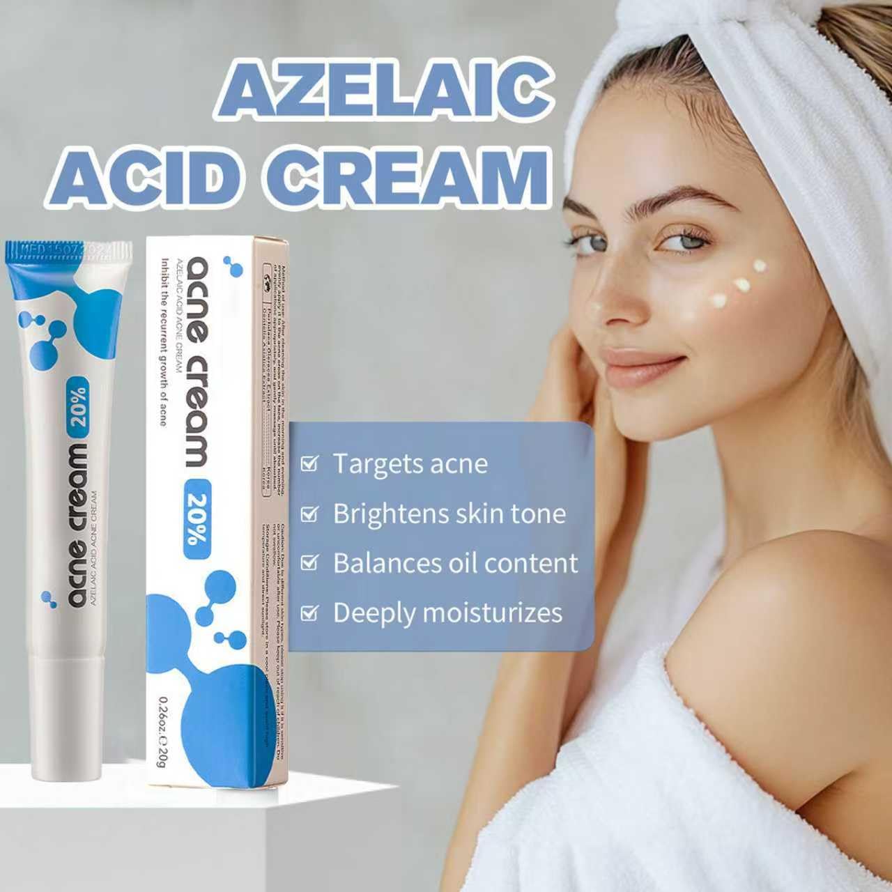xinxinghualing azelaic acid cream jar closeup shows compact packaging with calm skincare promise.