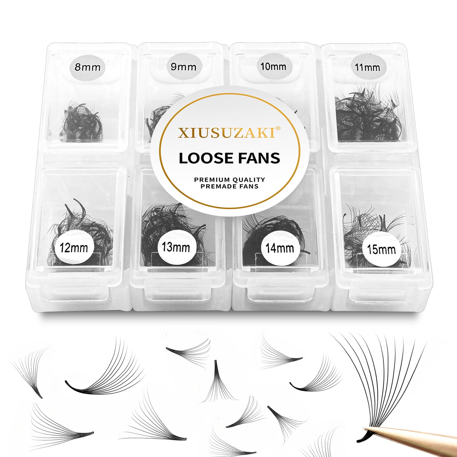 XIUSUZAKI premade eyelashes 600 fans for quick dramatic lash look.