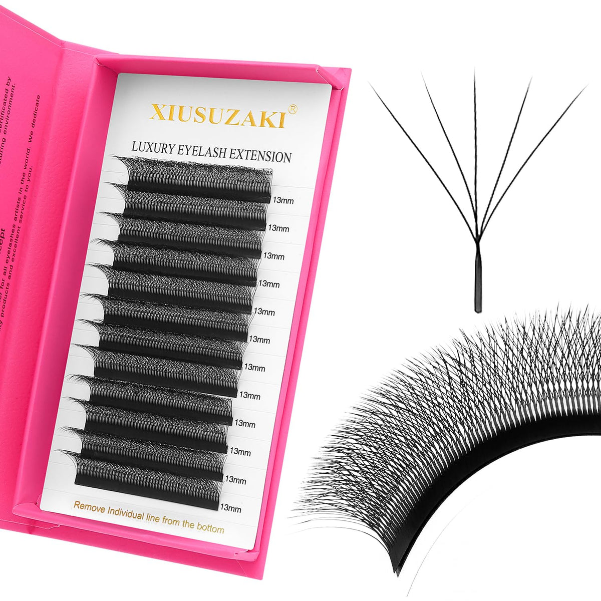 XIUSUZAKI W5D lash extensions in matte black for easy fan creation and fuller eyes.