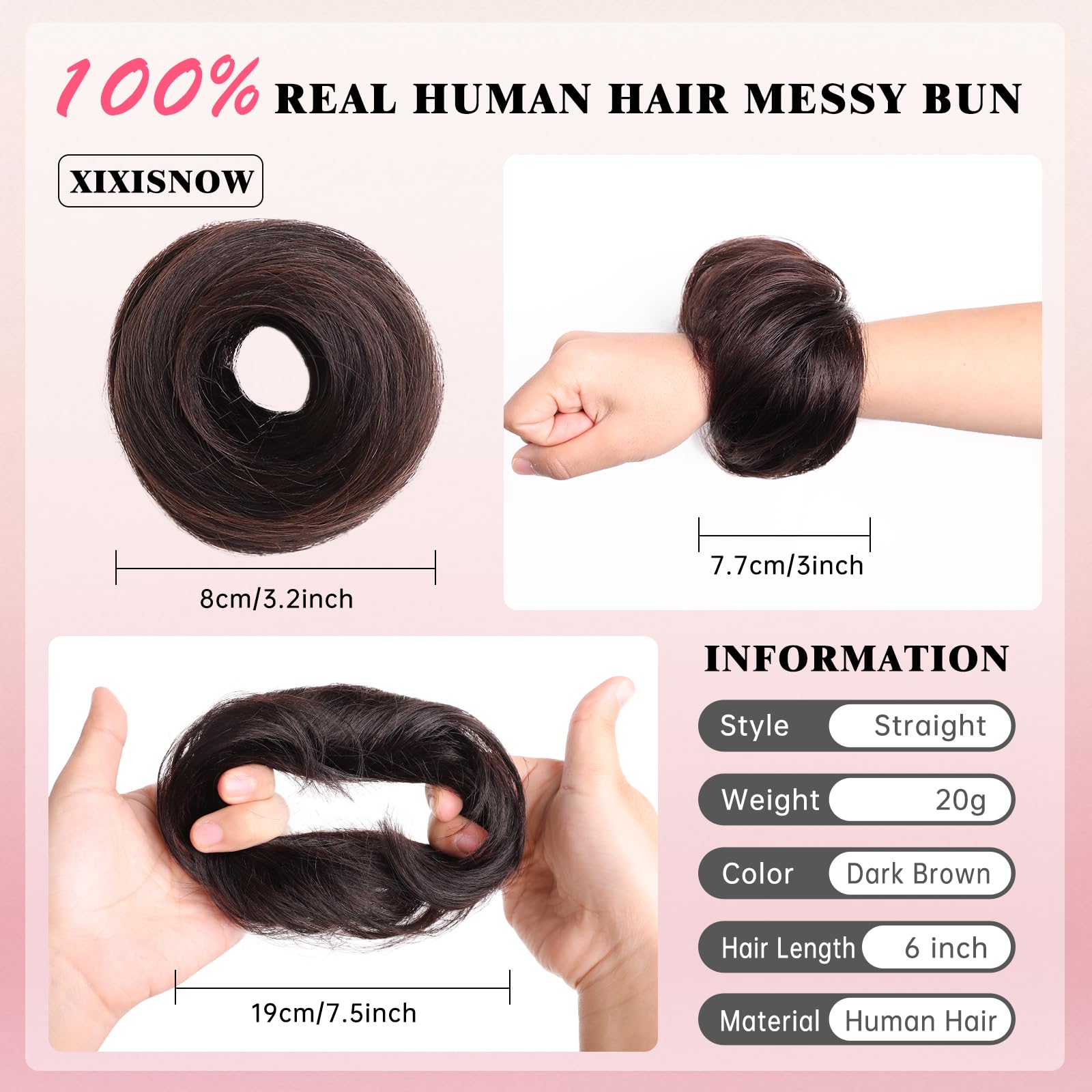 XIXISNOW 100% human hair bun detail highlights authentic texture and blending.