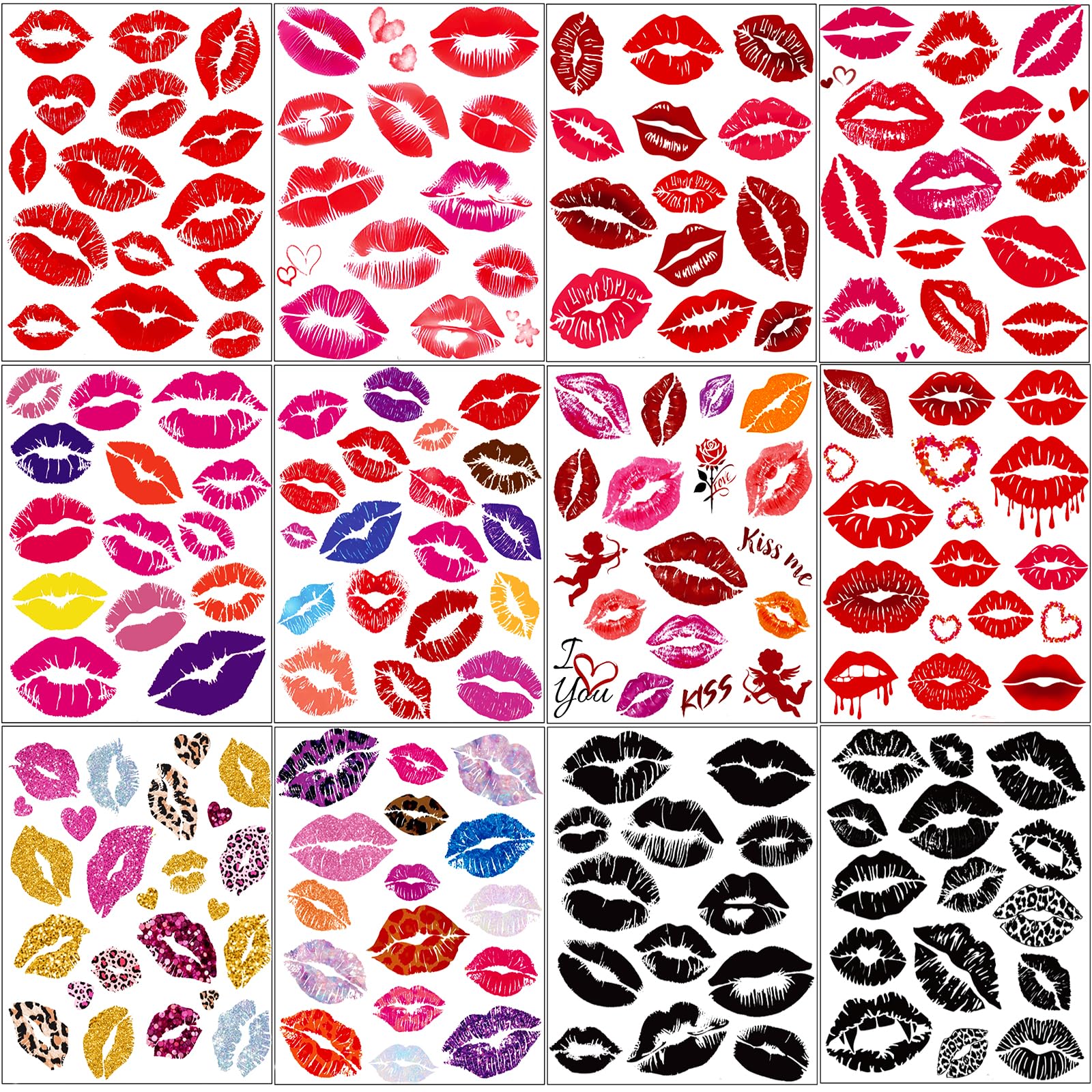 Xiyoka valentines kiss tattoos pack 12 sheets for shared celebration