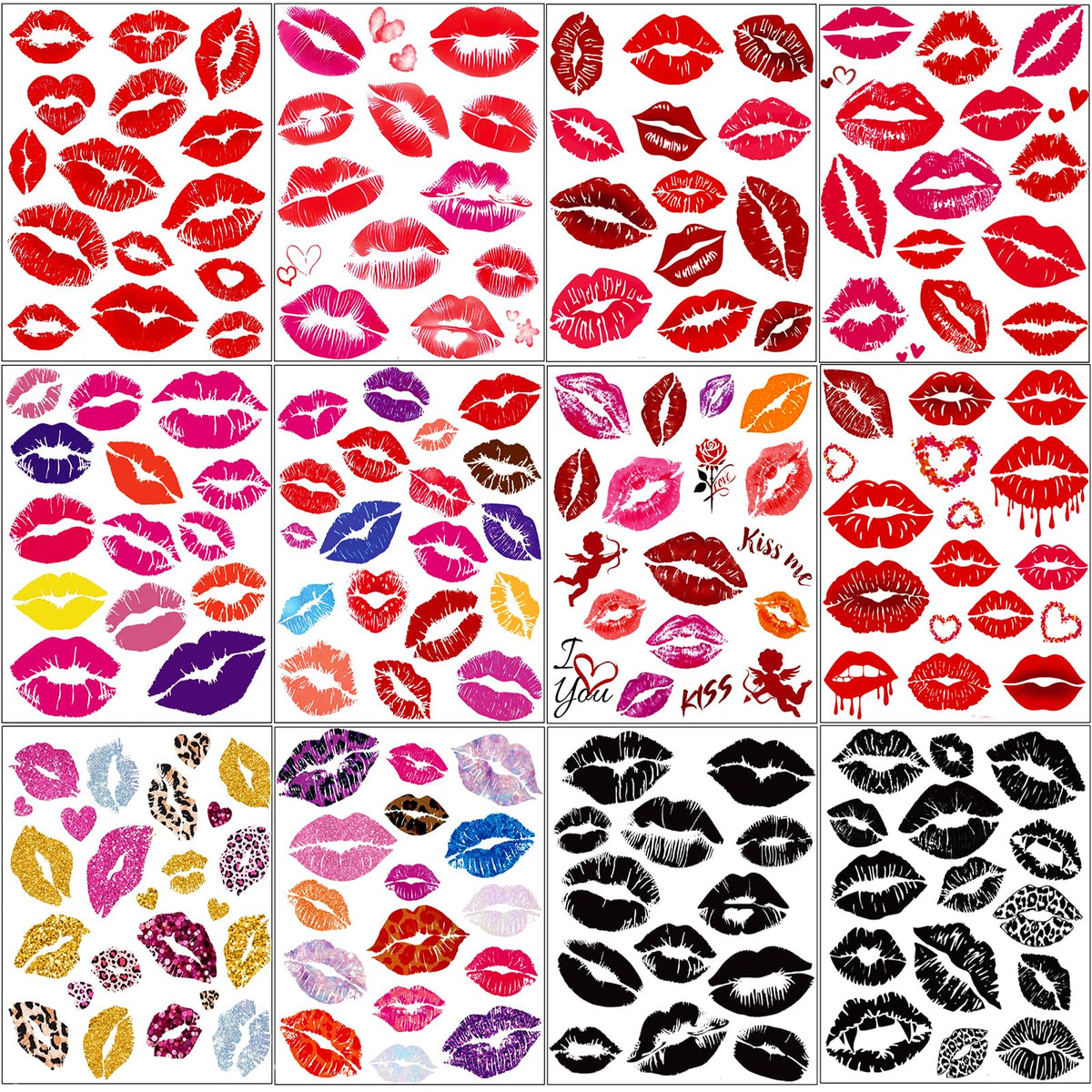 Xiyoka valentines kiss tattoos pack 12 sheets for shared celebration