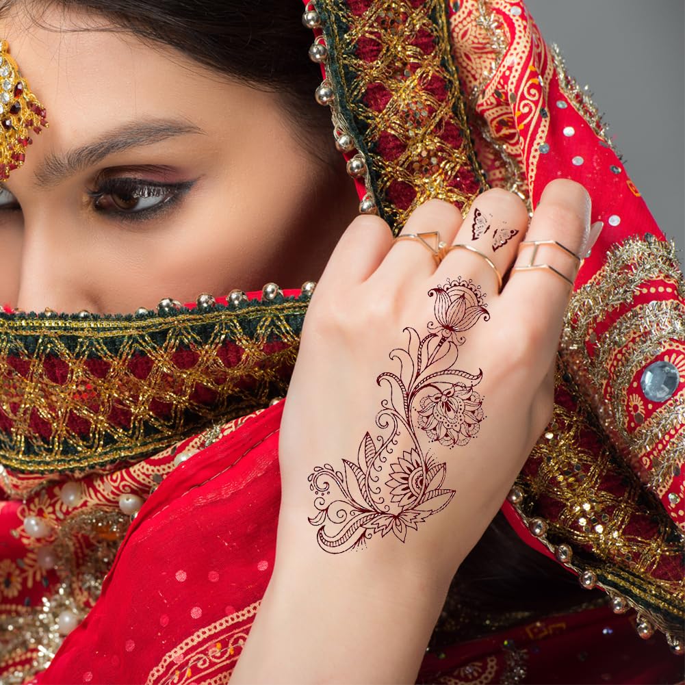 Xmasir easy-transfer henna tattoos demonstrating simple skin adhesion