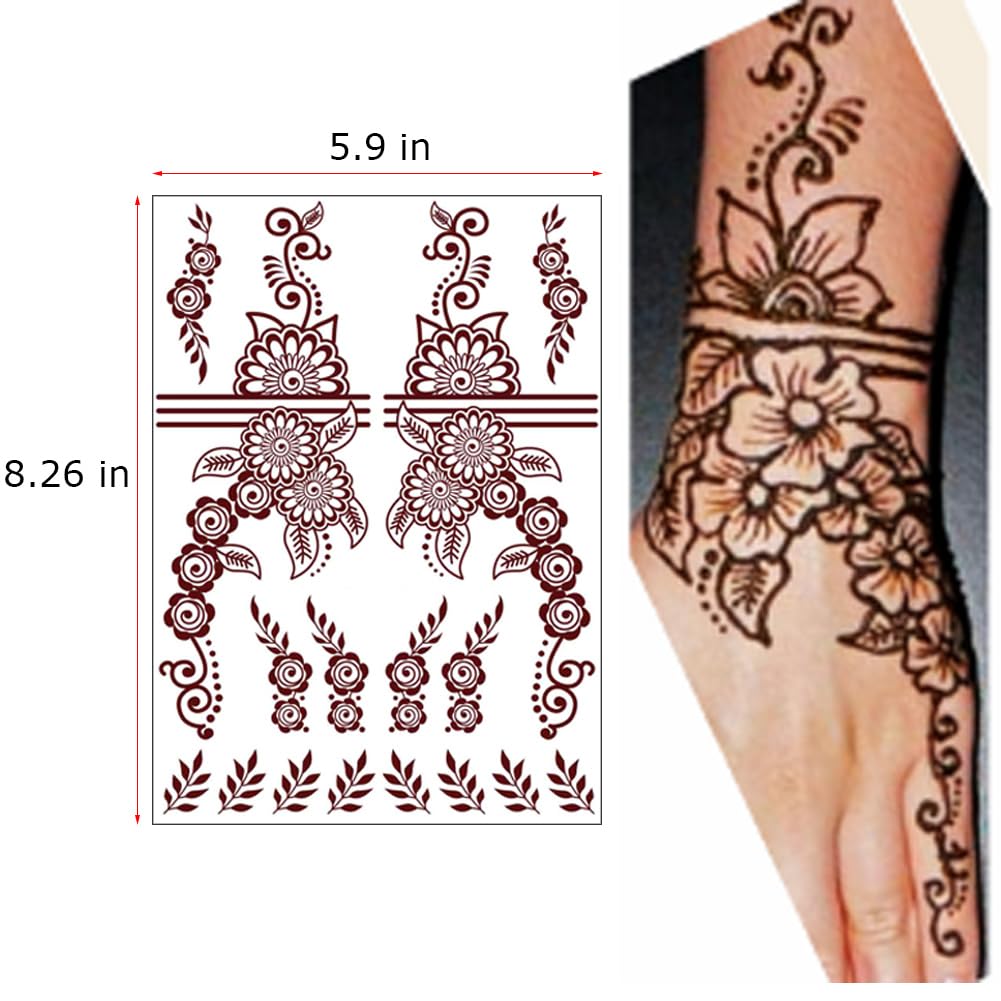 Xmasir waterproof brown henna stickers transferring on skin for pool days