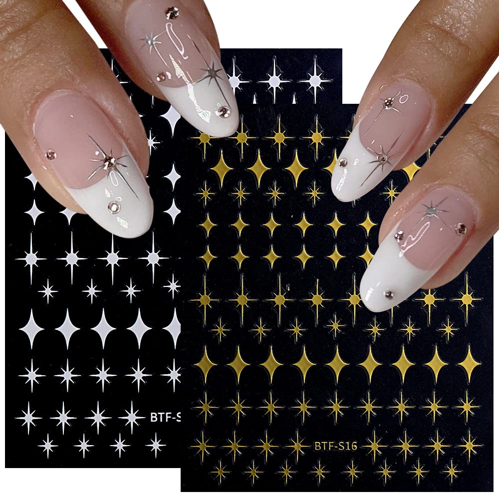 XMMXNBJ estrellas blancas uñas: brillo sutil para estética elegante.