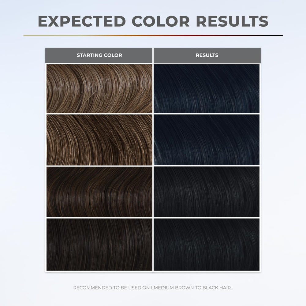 XMONDO Color Blue-Black hair application swatch demonstrates even saturation and easy use.