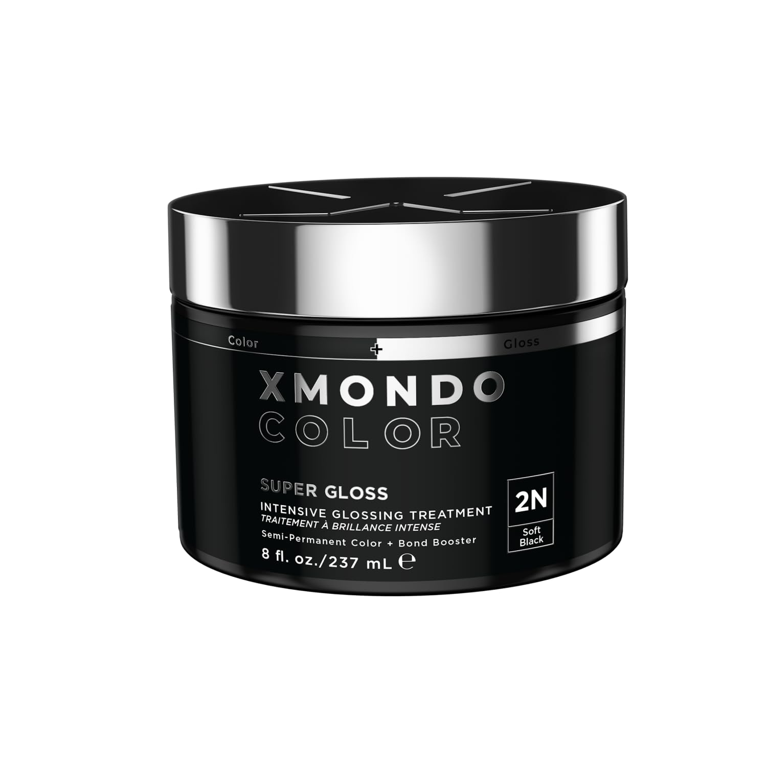 XMONDO Color Soft Black bottle closeup highlights gloss and bond-boosting hydration.