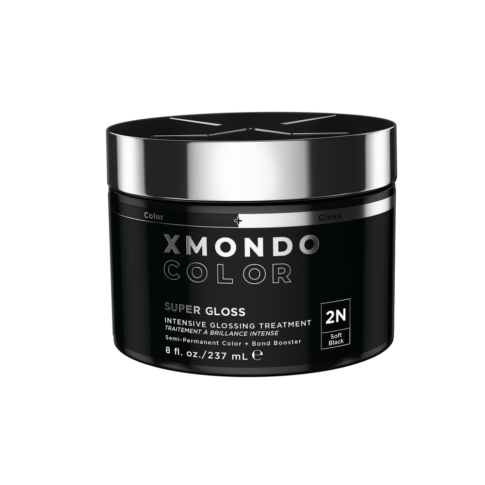 XMONDO Color Soft Black bottle closeup highlights gloss and bond-boosting hydration.