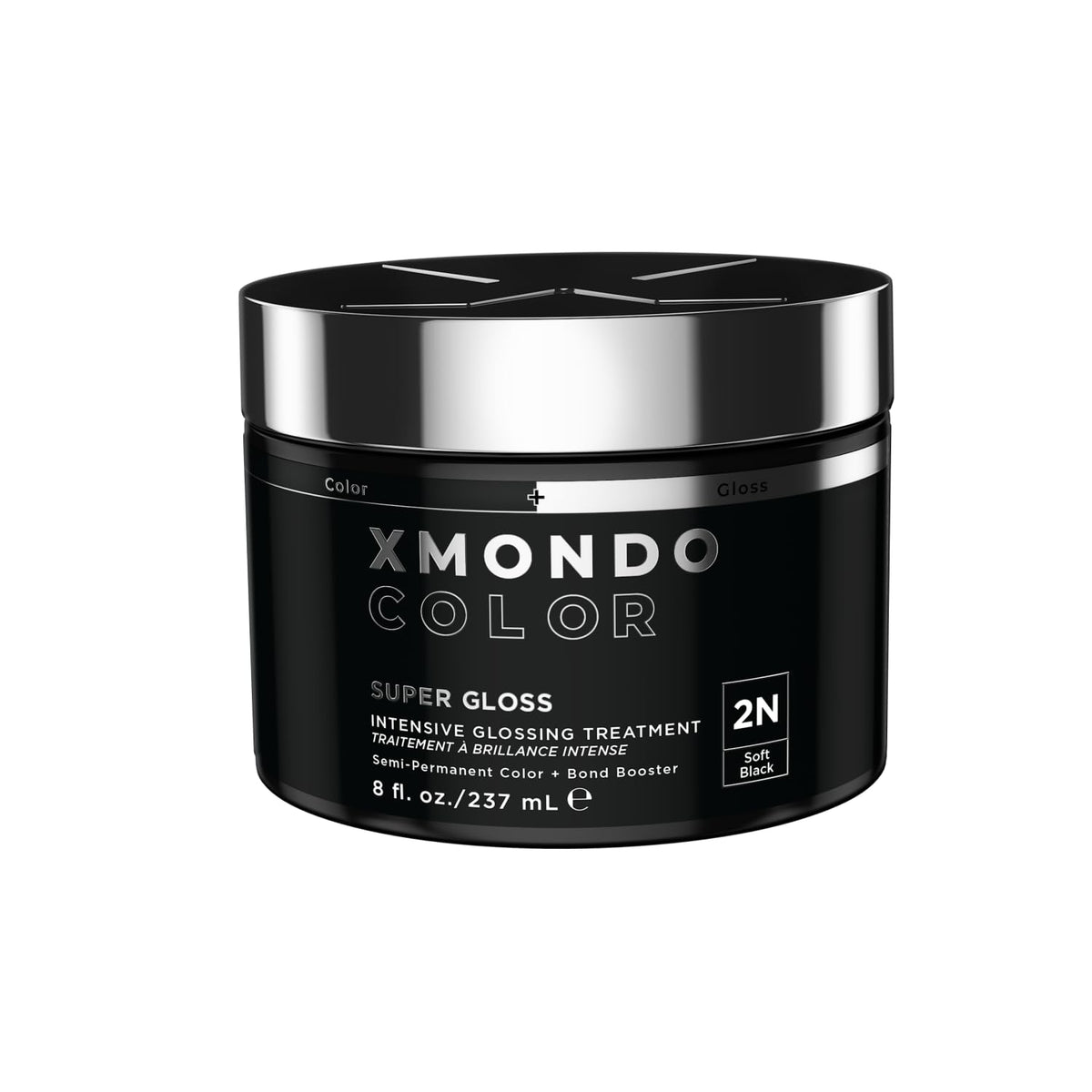 XMONDO Color Soft Black bottle closeup highlights gloss and bond-boosting hydration.