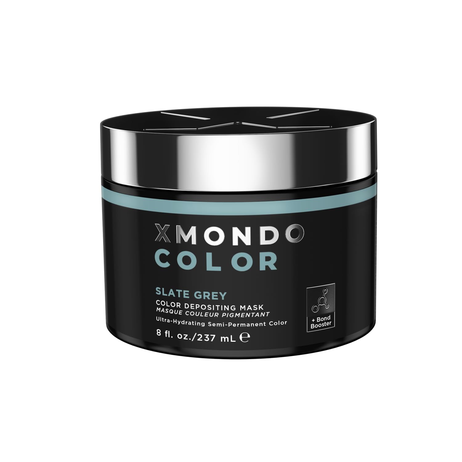 XMONDO Hair Color Slate Grey bottle close-up showing pigment-rich formula for at-home use