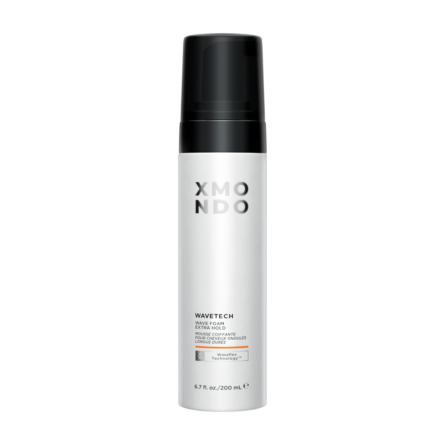 XMONDO Wavetech bottle close-up highlighting vegan formula and strong hold.