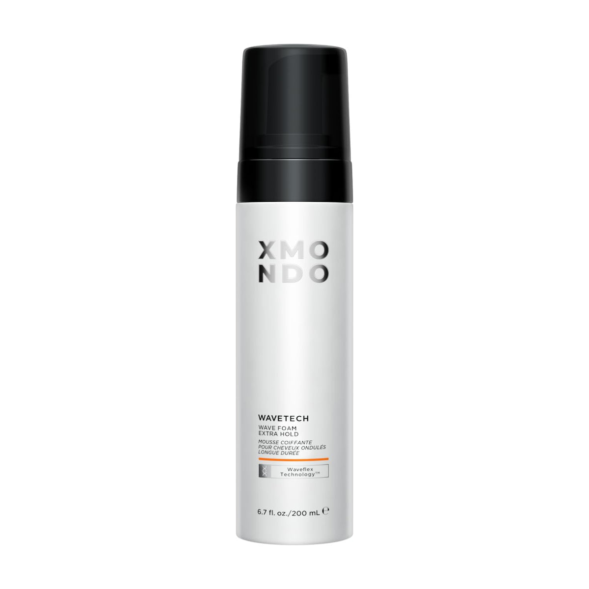 XMONDO Wavetech bottle close-up highlighting vegan formula and strong hold.