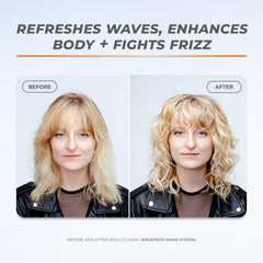 Close-up of hair showing defined waves after using Wavetech Mist.
