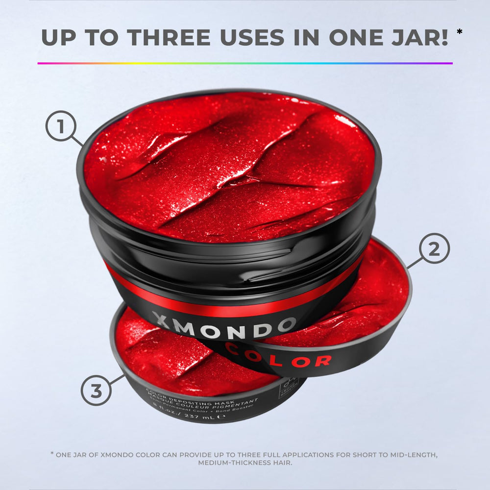 XMONDO Super Red vegan formula label highlights plant-based, cruelty-free color care