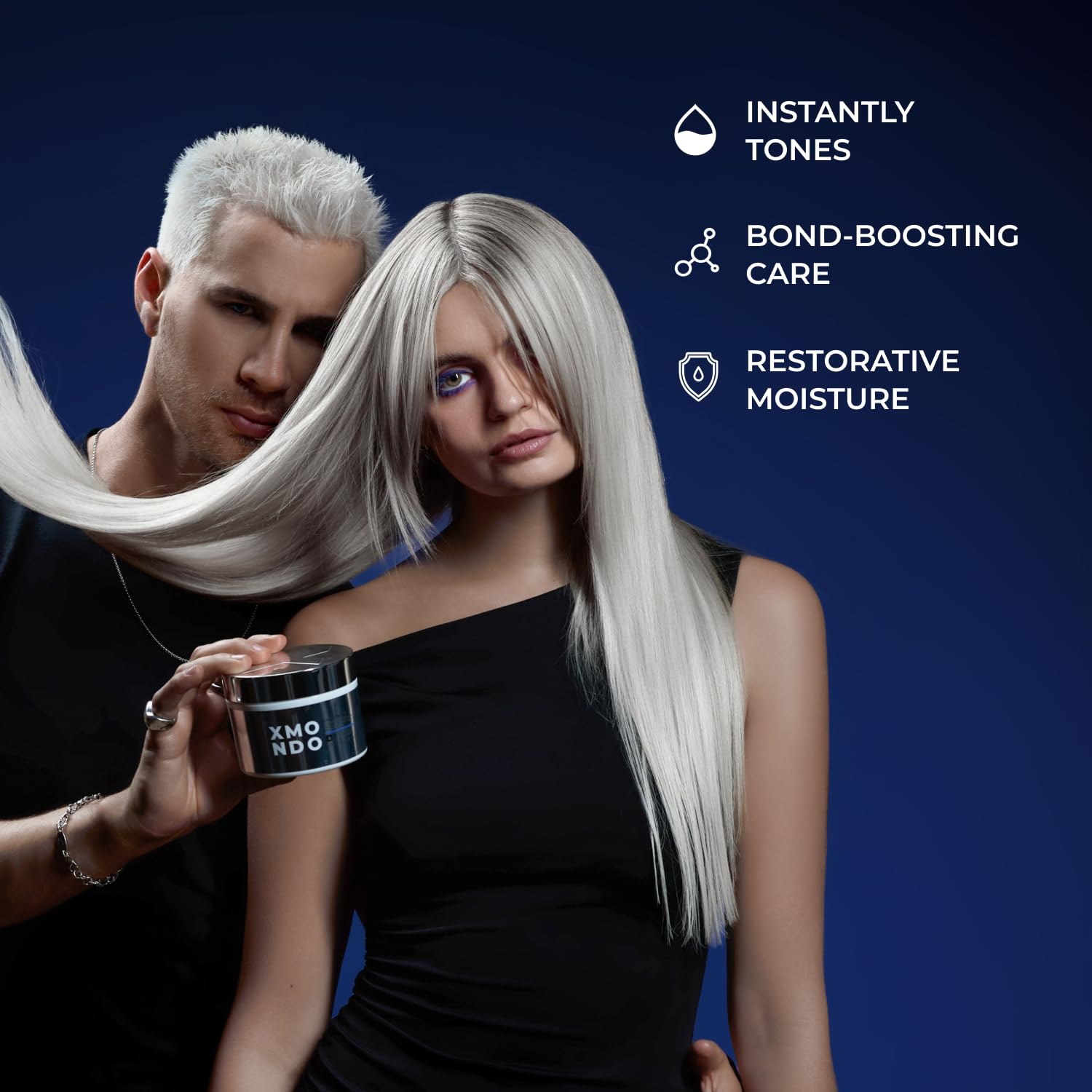 Applying XMONDO Supernova Blonde Mask to damp hair for a quick 5-minute toning