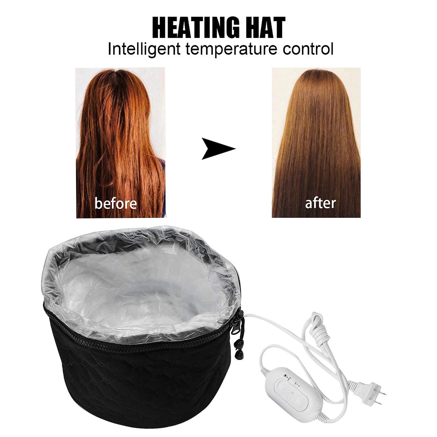 XNX Hair Cap on head during use illustrating convenient self-care with warmth