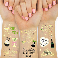 xo Fetti 30th birthday tattoos with gold foil sheet, perfect for festive skin décor.