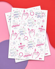 xo Fetti bachelorette champagne foil tattoo adds sparkle to favors.