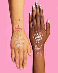 xo Fetti bride-to-be foil tattoo creates memorable guest keepsakes.