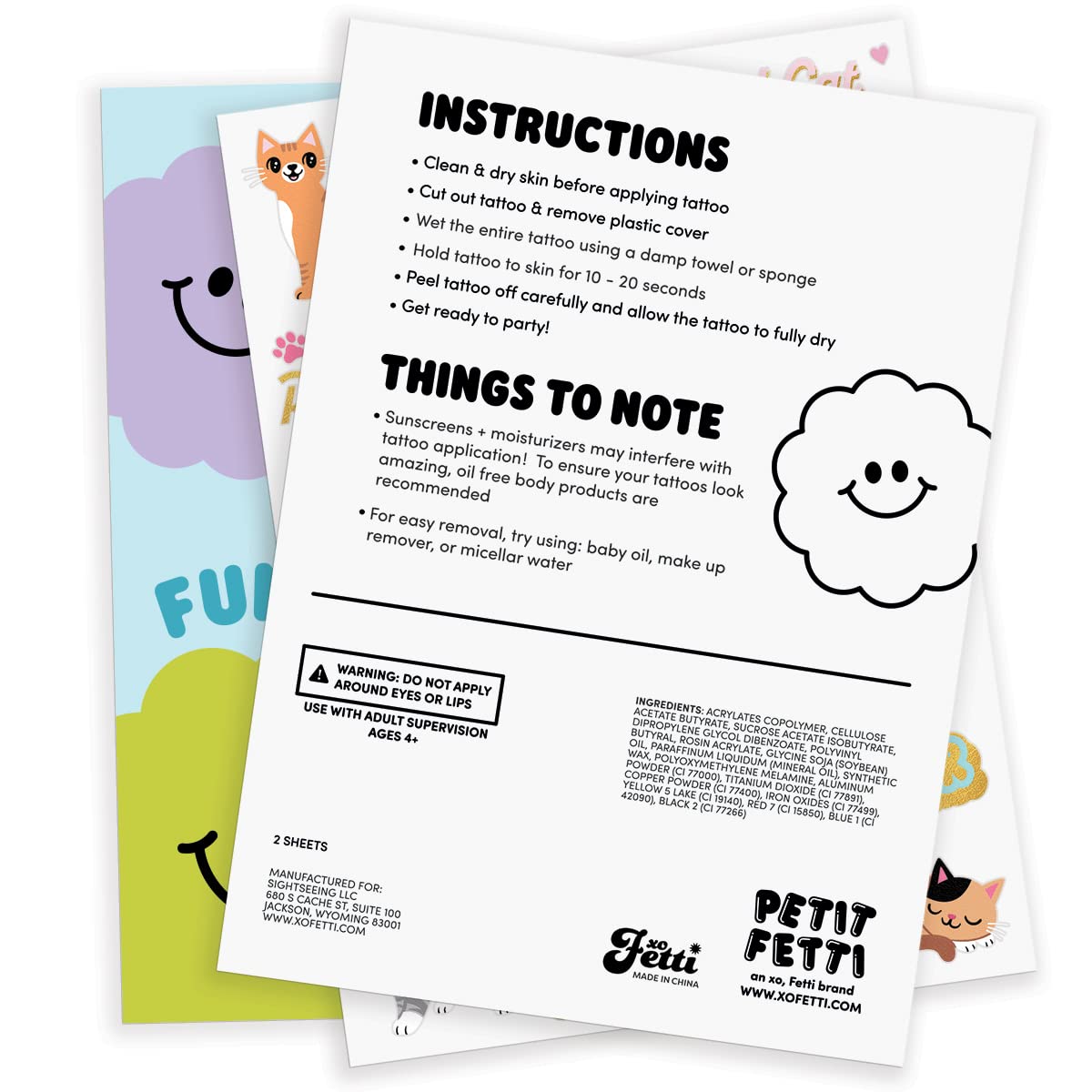 xo, fetti cat tattoos quick and easy apply for kids crafts