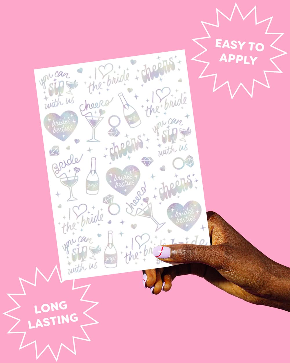 xo Fetti Cheers bride-to-be tattoo sheet for coordinated party styling