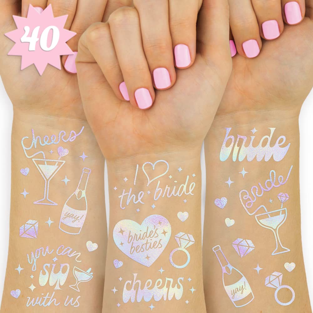 xo Fetti Cheers foiled tattoos with diamonds and rings add sparkle to bachelorette celebrations
