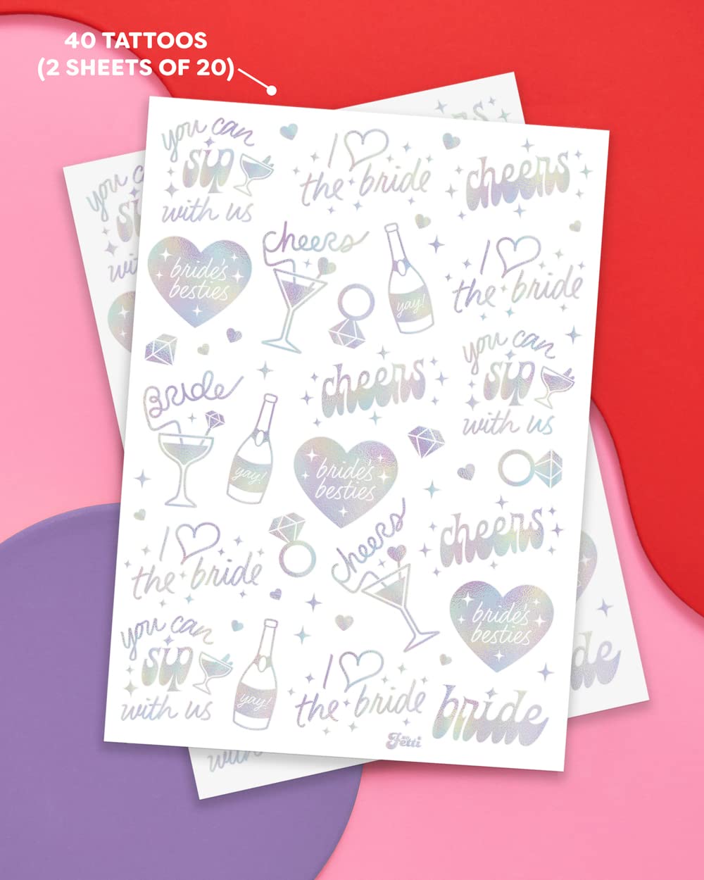xo Fetti Cheers foiled tattoos featuring sparkles elevate party photos and keepsakes