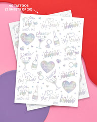 xo Fetti Cheers foiled tattoos featuring sparkles elevate party photos and keepsakes