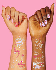 xo Fetti diamond ring foil tattoo adds chic sparkle to celebrations.