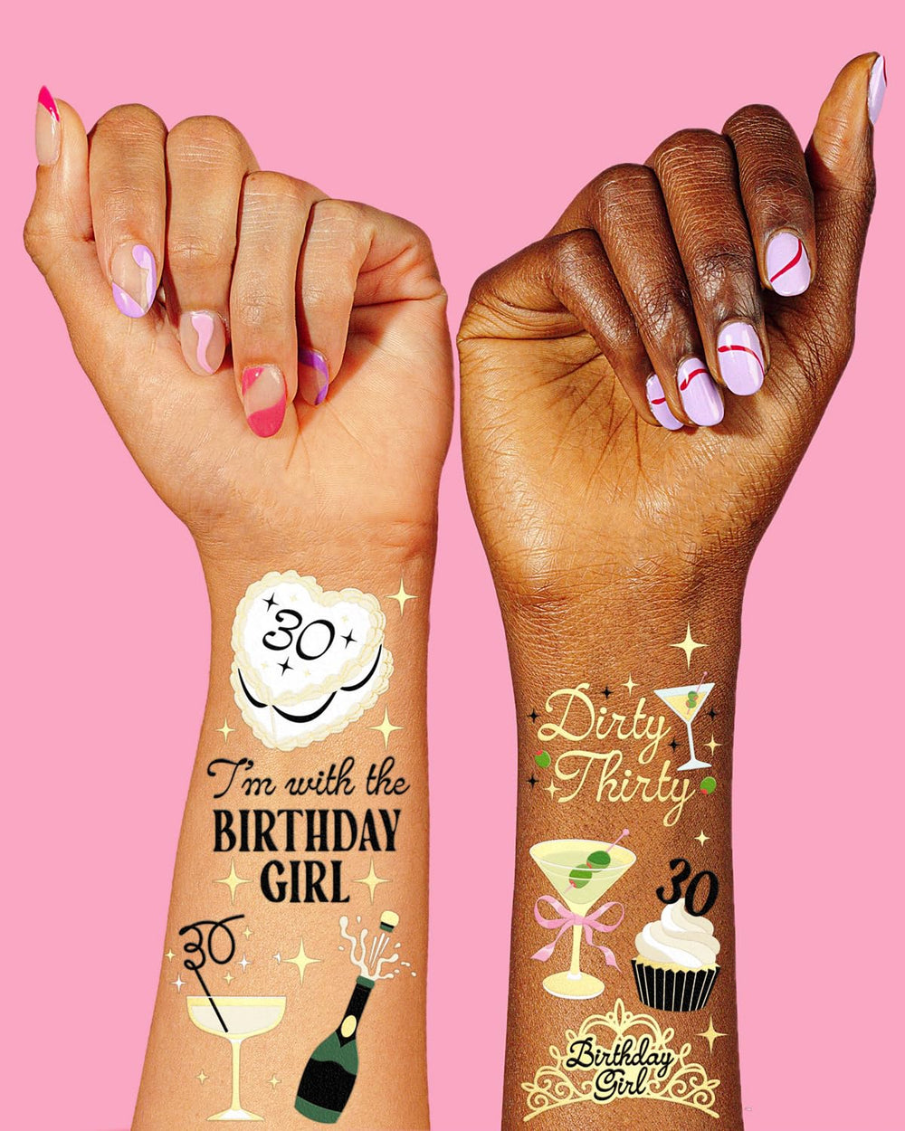 xo Fetti dirty martini tattoo design for bold cocktail themed party accents.