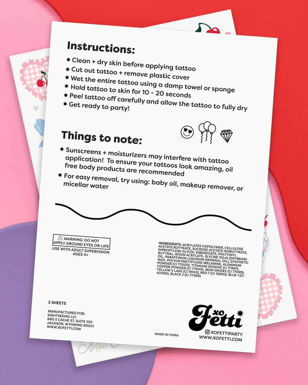 xo Fetti easy-apply tattoos – simple water activation for quick fun.