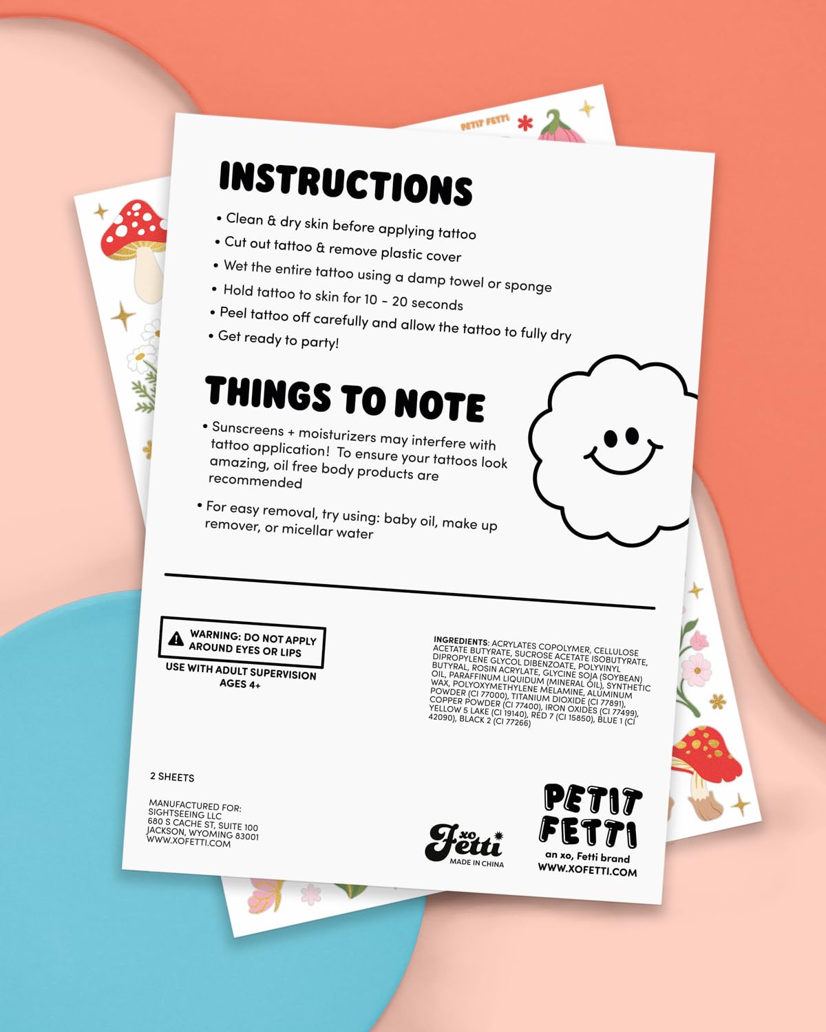 Instrucciones simples para aplicar tatuajes xo Fetti en la piel.