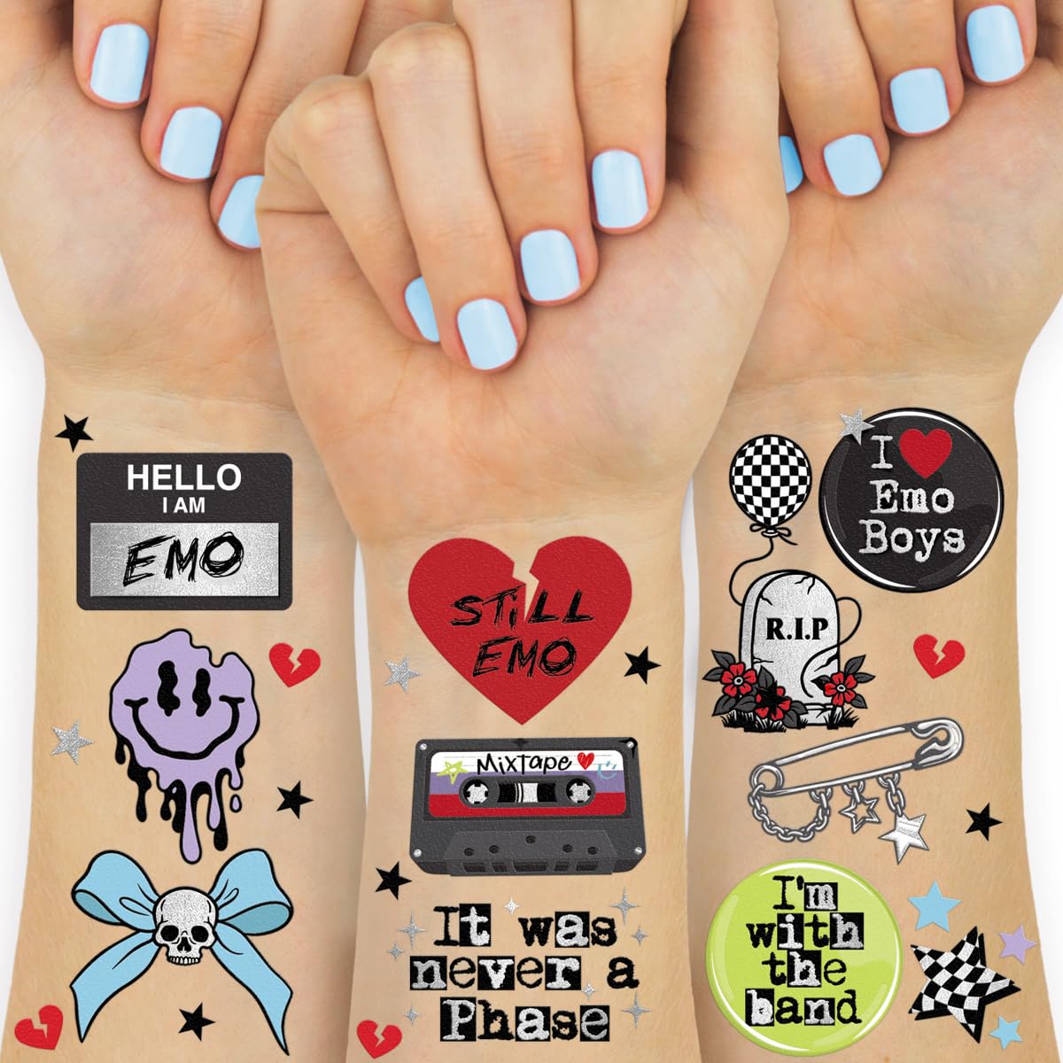 xo Fetti emo tattoos with broken hearts design for long-lasting party favors and edgy style.