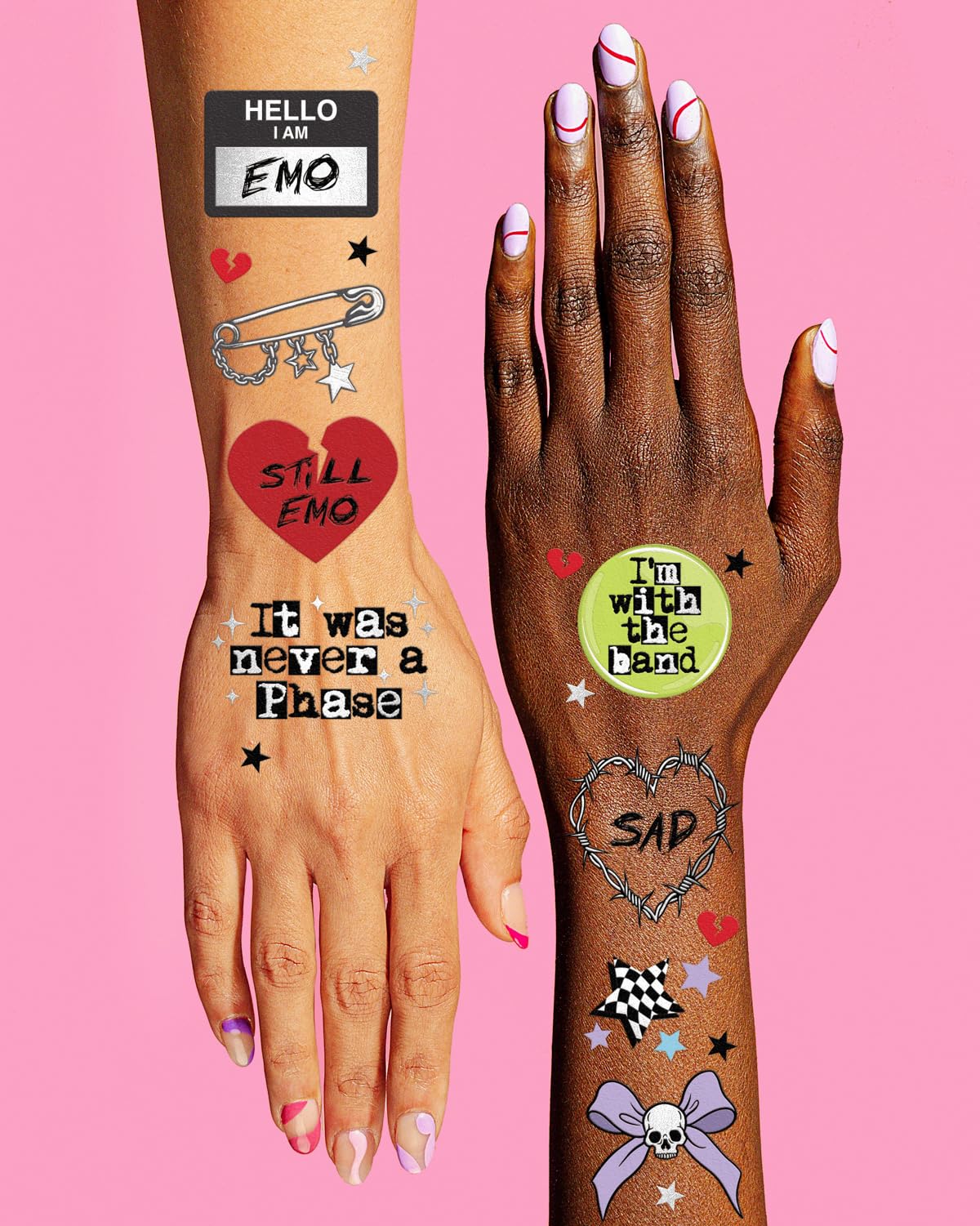 xo Fetti emo tattoos with tear-drop doodles for subtle drama and easy removal.
