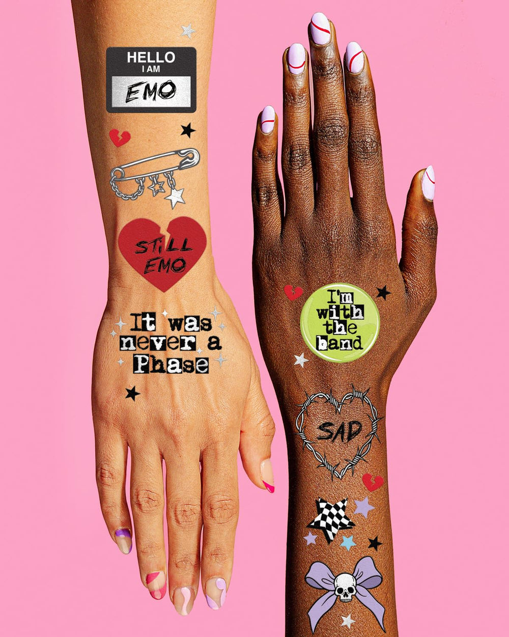 xo Fetti emo tattoos with tear-drop doodles for subtle drama and easy removal.